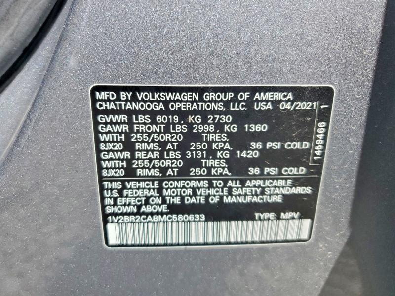 Продажа на аукционе авто 2021 Volkswagen Atlas, vin: 1V2BR2CA8MC580633, номер лота: 55631836