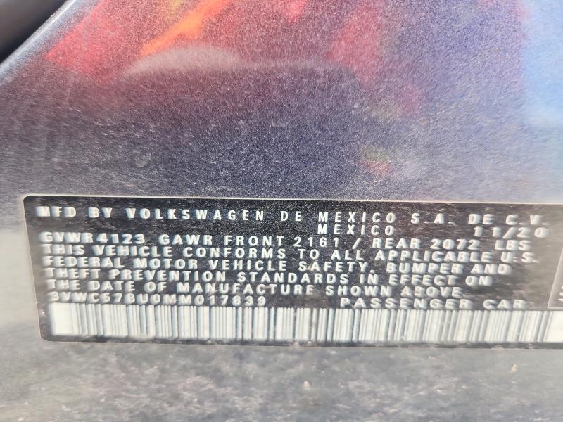Aukcja sprzedaży 2021 Volkswagen Jetta, vin: 3VWC57BU0MM017839, numer aukcji: 56403446