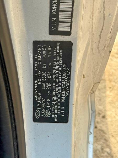 2008 Hyundai Accent მანქანა იყიდება აუქციონზე, vin: KMHCM36C48U060075, აუქციონის ნომერი: 58000246