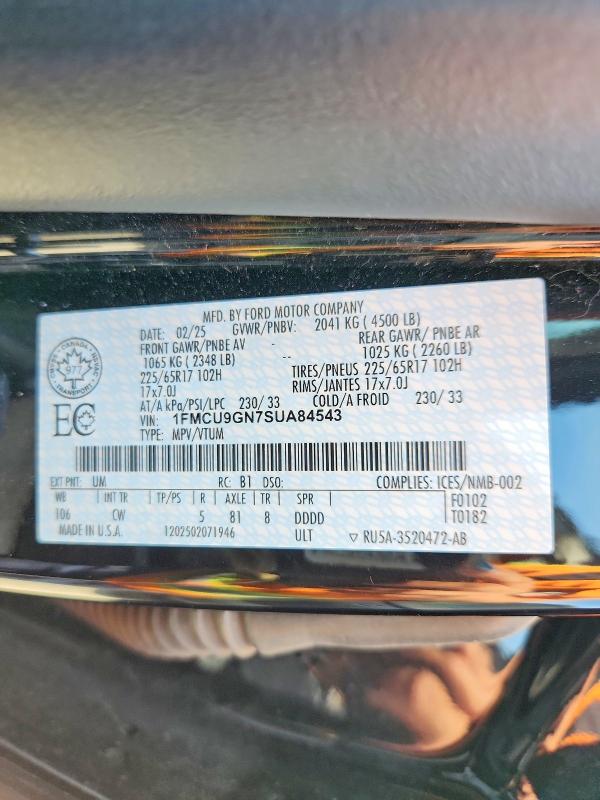 Aukcja sprzedaży 2025 Ford Escape, vin: 1FMCU9GN7SUA84543, numer aukcji: 55373166