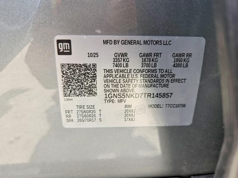 Продажа на аукционе авто 2026 Chevrolet Tahoe, vin: 1GNS5NKD7TR145857, номер лота: 55939196