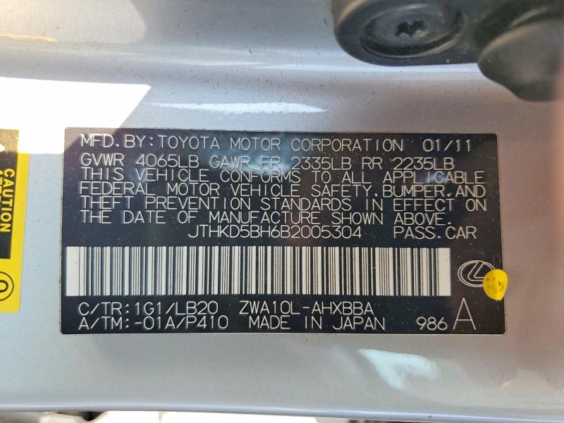 Aukcja sprzedaży 2011 Lexus Ct, vin: JTHKD5BH6B2005304, numer aukcji: 58906506