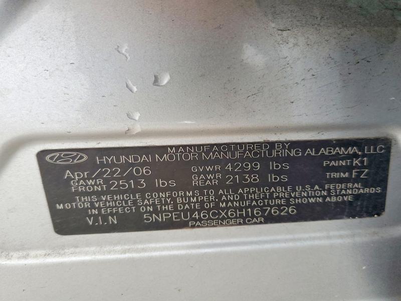 2006 Hyundai Sonata მანქანა იყიდება აუქციონზე, vin: 5NPEU46CX6H167626, აუქციონის ნომერი: 58962176