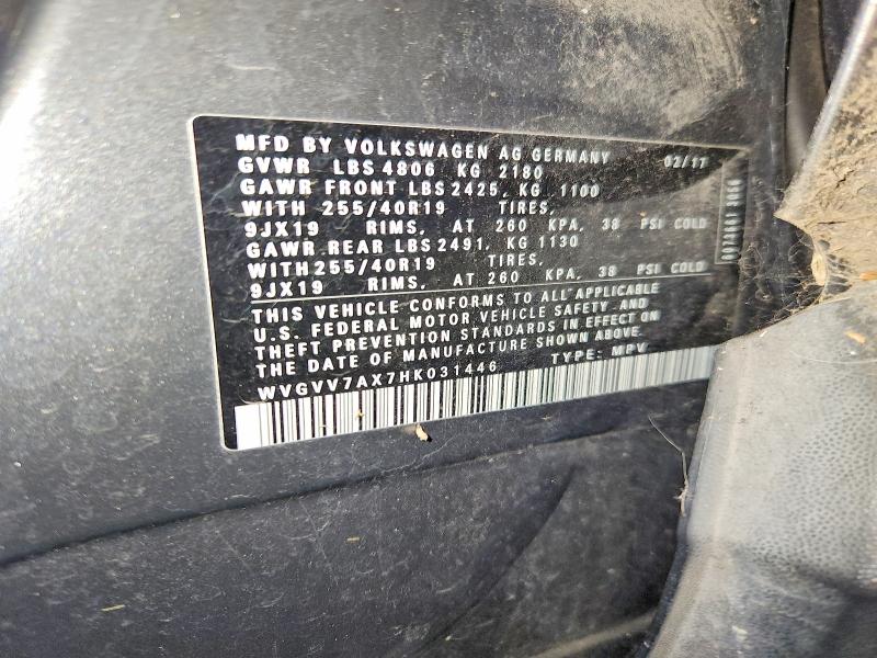 59285746 :رقم المزاد ، WVGVV7AX7HK031446 vin ، 2017 Volkswagen Tiguan مزاد بيع