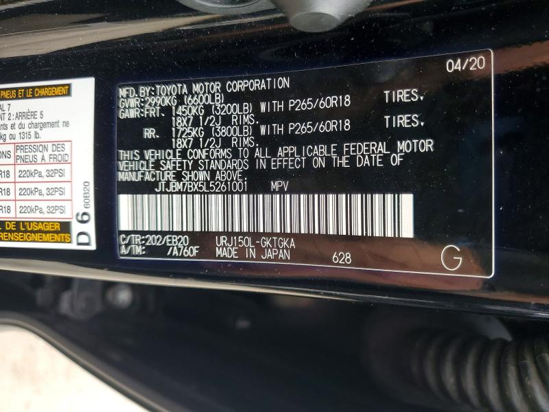 Aukcja sprzedaży 2020 Lexus Gx, vin: JTJBM7BX5L5261001, numer aukcji: 56651476