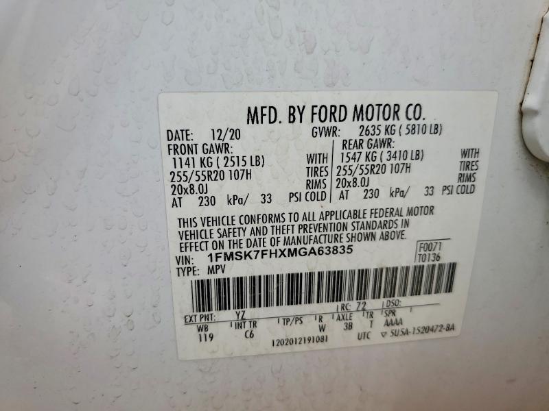 Продаж на аукціоні авто 2021 Ford Explorer, vin: 1FMSK7FHXMGA63835, номер лоту: 56115186