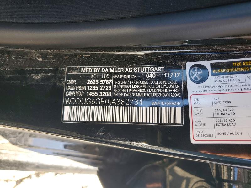 2018 Mercedes-benz S მანქანა იყიდება აუქციონზე, vin: WDDUG6GB0JA382734, აუქციონის ნომერი: 56664956