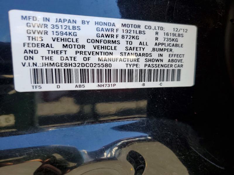 55806866 :رقم المزاد ، JHMGE8H32DC025580 vin ، 2013 Honda Fit مزاد بيع