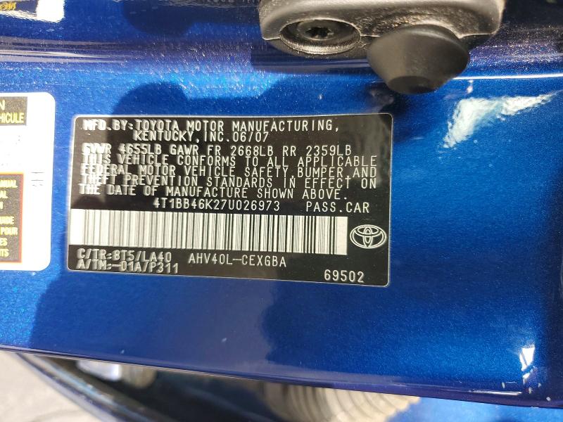 Продаж на аукціоні авто 2007 Toyota Camry, vin: 4T1BB46K27U026973, номер лоту: 56450436