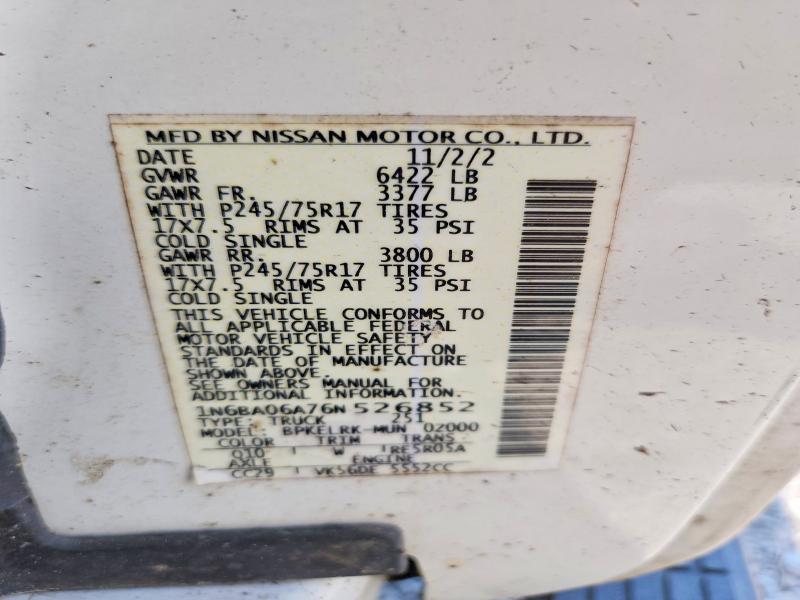 Aukcja sprzedaży 2006 Nissan Titan, vin: 1N6BA06A76N526852, numer aukcji: 56230006