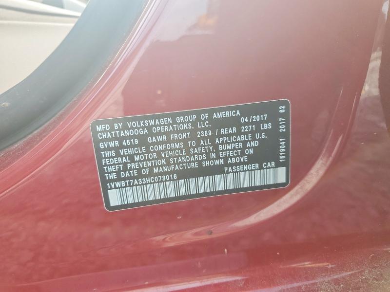 Aukcja sprzedaży 2017 Volkswagen Passat, vin: 1VWBT7A33HC073016, numer aukcji: 57198806