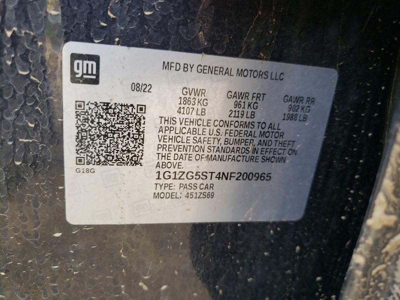 Aukcja sprzedaży 2022 Chevrolet Malibu, vin: 1G1ZG5ST4NF200965, numer aukcji: 57758236