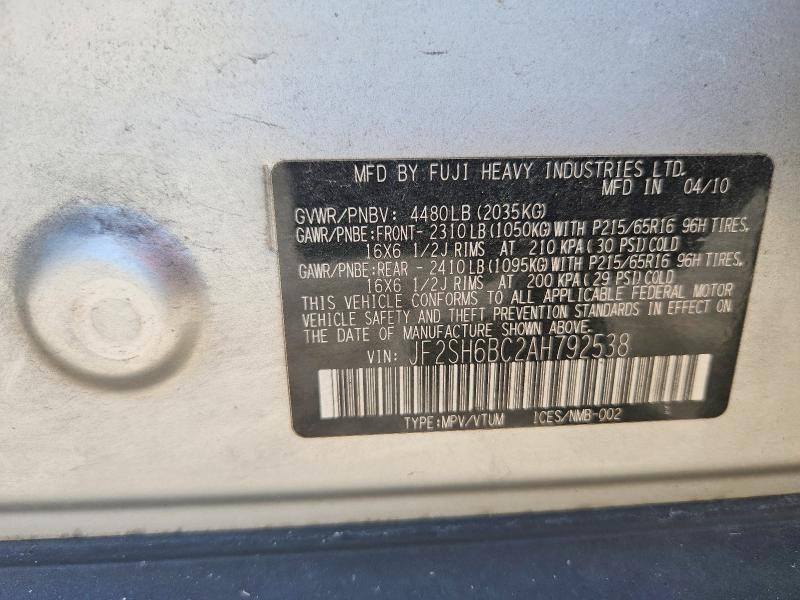 Aukcja sprzedaży 2010 Subaru Forester, vin: JF2SH6BC2AH792538, numer aukcji: 58190426