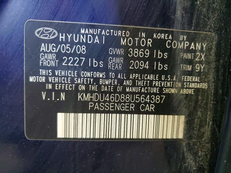 55927486 :رقم المزاد ، KMHDU46D88U564387 vin ، 2008 Hyundai Elantra مزاد بيع