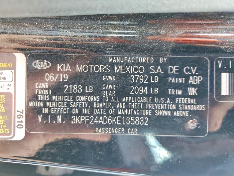 57229646 :رقم المزاد ، 3KPF24AD6KE135832 vin ، 2019 Kia Forte مزاد بيع