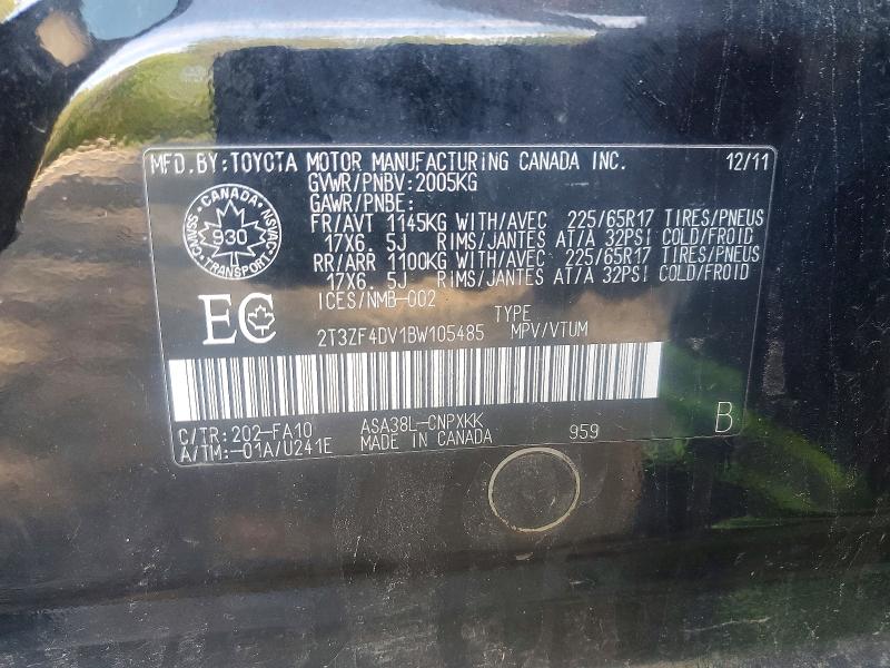 Продажа на аукционе авто 2011 Toyota Rav4, vin: 2T3ZF4DV1BW105485, номер лота: 55944166