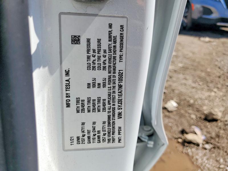 Aukcja sprzedaży 2022 Tesla Model 3, vin: 5YJ3E1EA7NF105021, numer aukcji: 57943806
