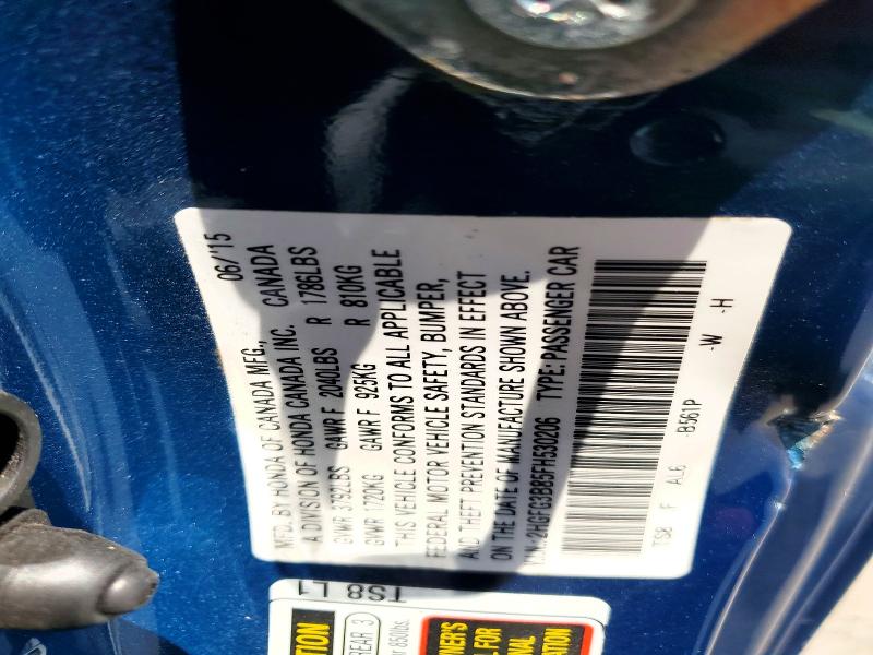 Aukcja sprzedaży 2015 Honda Civic, vin: 2HGFG3B85FH530206, numer aukcji: 58813796