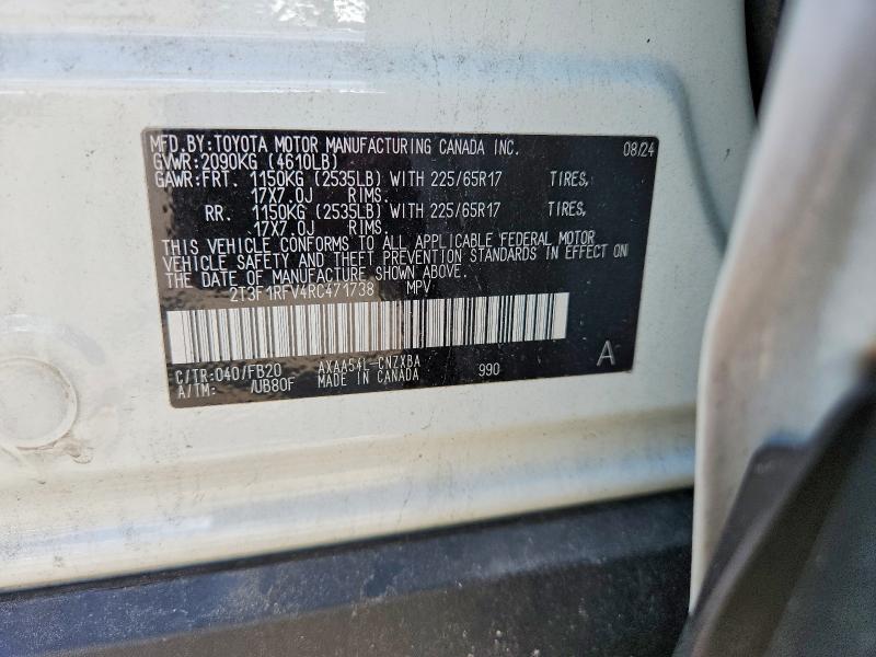 2024 Toyota Rav4 მანქანა იყიდება აუქციონზე, vin: 2T3F1RFV4RC471738, აუქციონის ნომერი: 58081186