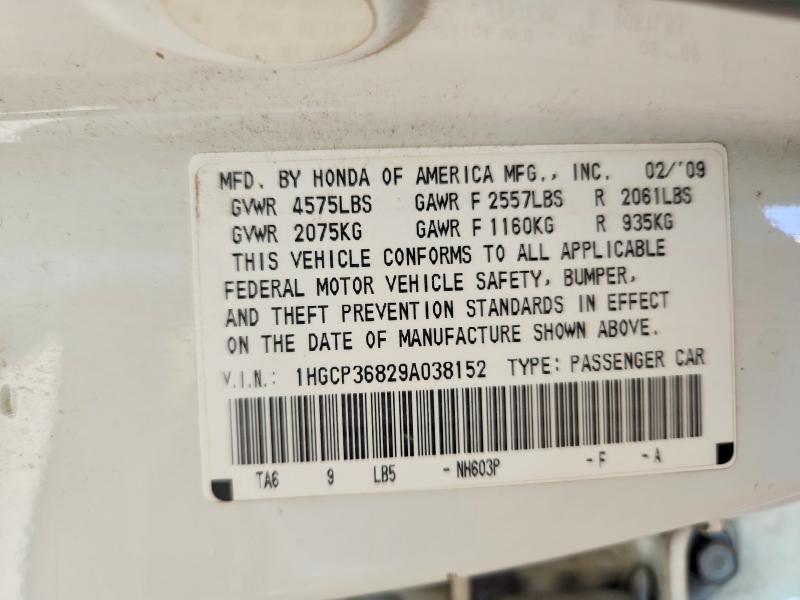 Продаж на аукціоні авто 2009 Honda Accord, vin: 1HGCP36829A038152, номер лоту: 54823066