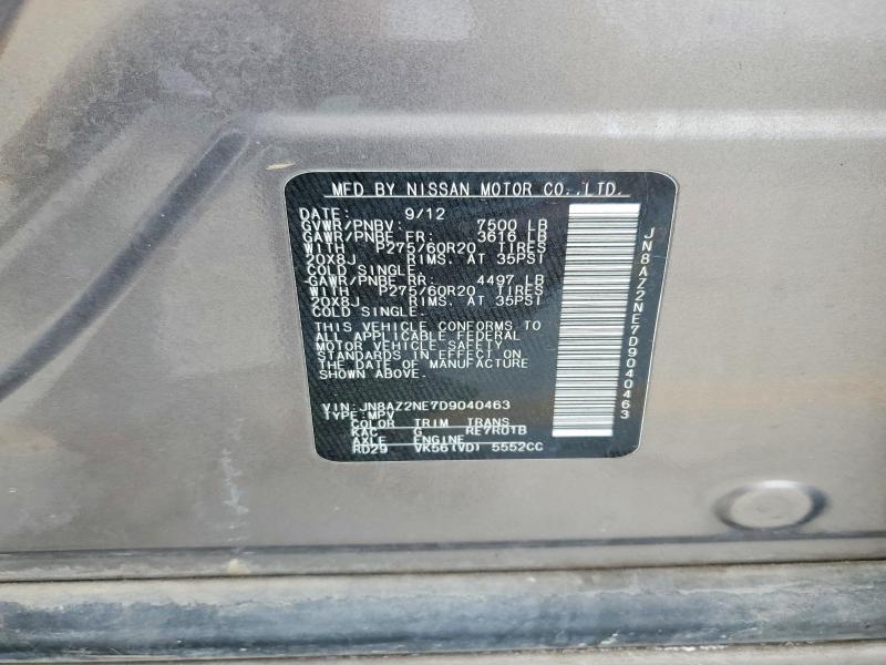 57157606 :رقم المزاد ، JN8AZ2NE7D9040463 vin ، 2013 Infiniti Qx56 مزاد بيع