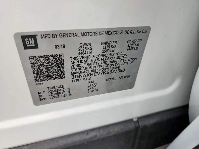 57498966 :رقم المزاد ، 3GNAXHEV7KS627588 vin ، 2019 Chevrolet Equinox مزاد بيع