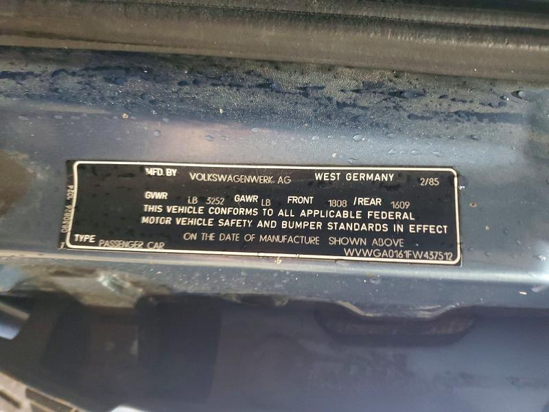 1985 Volkswagen Jetta მანქანა იყიდება აუქციონზე, vin: WVWGA0161FW437512, აუქციონის ნომერი: 56066766