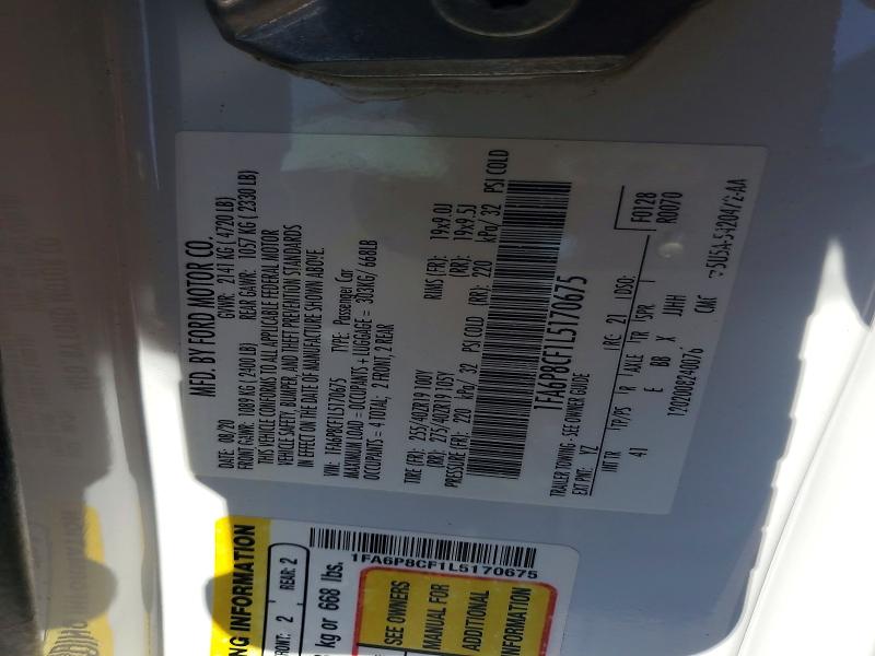 55976596 :رقم المزاد ، 1FA6P8CF1L5170675 vin ، 2020 Ford Mustang مزاد بيع