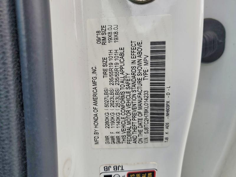 2019 Acura Rdx მანქანა იყიდება აუქციონზე, vin: 5J8TC2H78KL014233, აუქციონის ნომერი: 58464346
