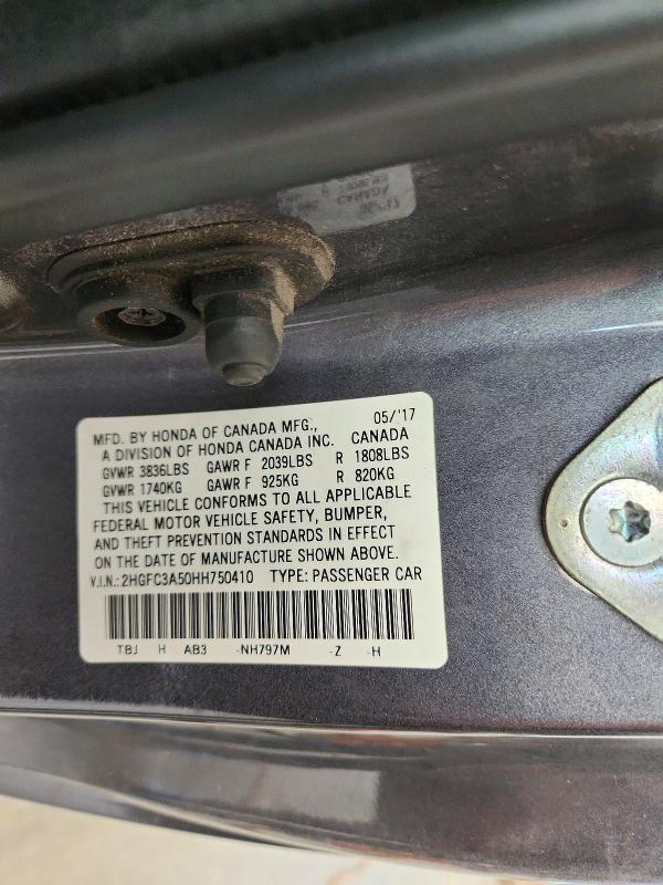 Продажа на аукционе авто 2017 Honda Civic, vin: 2HGFC3A50HH750410, номер лота: 56683756
