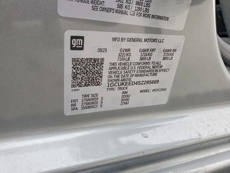 Aukcja sprzedaży 2025 Chevrolet Silverado, vin: 1GCUKEED4SZ295669, numer aukcji: 56223646