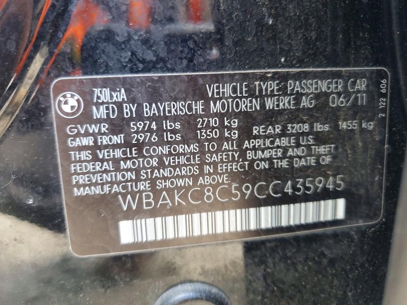 2012 Bmw 750 მანქანა იყიდება აუქციონზე, vin: WBAKC8C59CC435945, აუქციონის ნომერი: 56866396