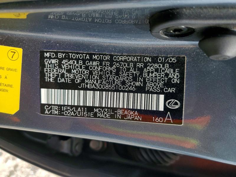 Продажа на аукционе авто 2005 Lexus Es, vin: JTHBA30G855100246, номер лота: 57950176