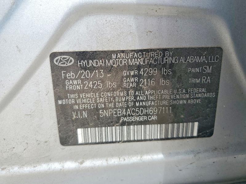 2013 Hyundai Sonata მანქანა იყიდება აუქციონზე, vin: 5NPEB4AC5DH697111, აუქციონის ნომერი: 55437926
