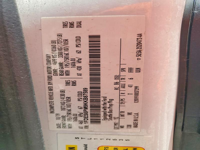 Aukcja sprzedaży 2019 Ford Transit, vin: 1FDES6PM9KKB87589, numer aukcji: 58288776
