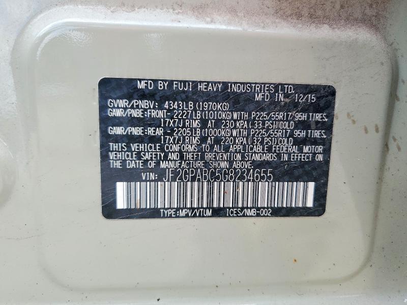 Aukcja sprzedaży 2016 Subaru Crosstrek, vin: JF2GPABC5G8234655, numer aukcji: 56249656