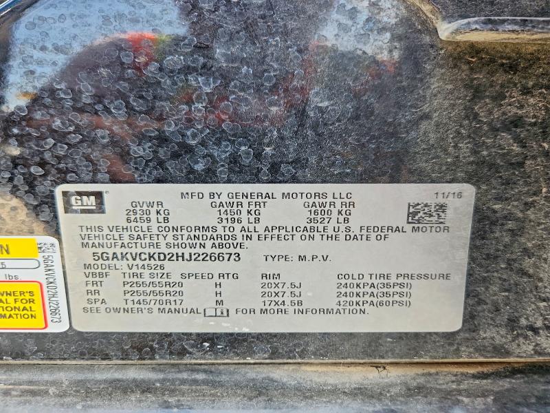 59294366 :رقم المزاد ، 5GAKVCKD2HJ226673 vin ، 2017 Buick Enclave مزاد بيع
