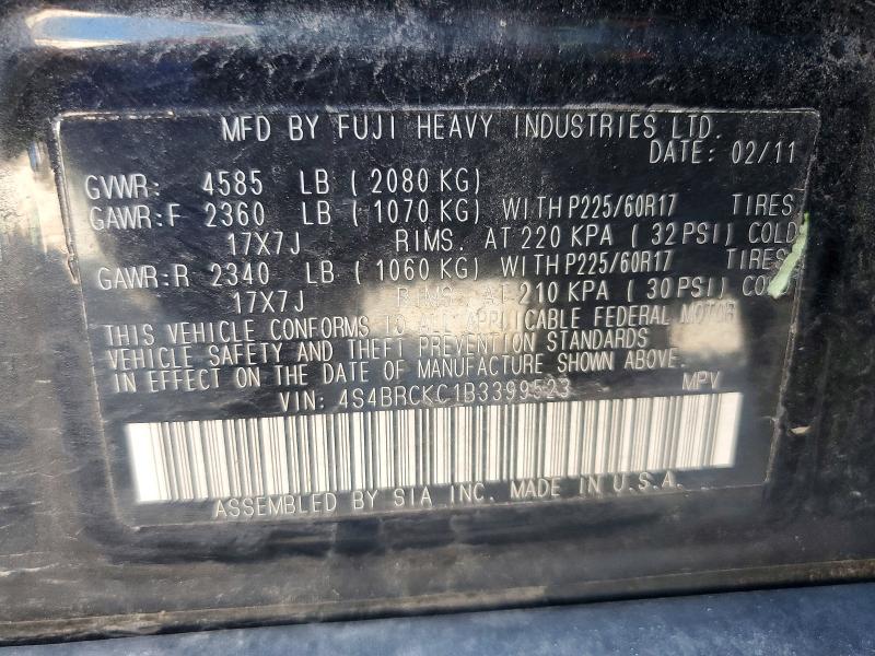 57244976 :رقم المزاد ، 4S4BRCKC1B3399523 vin ، 2011 Subaru Outback مزاد بيع