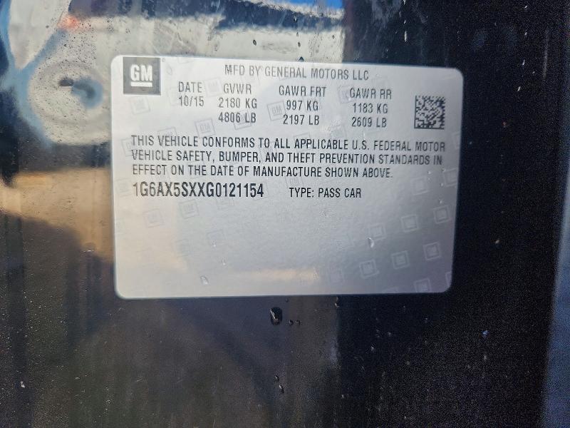 2016 Cadillac Cts მანქანა იყიდება აუქციონზე, vin: 1G6AX5SXXG0121154, აუქციონის ნომერი: 57186646