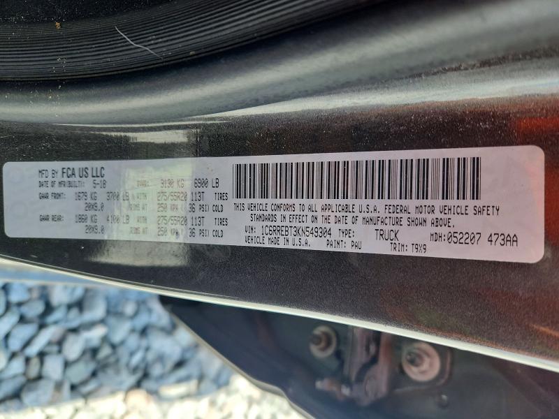 2019 Ram 1500 მანქანა იყიდება აუქციონზე, vin: 1C6RREBT3KN549304, აუქციონის ნომერი: 57066736