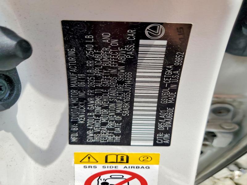 Продажа на аукционе авто 2018 Lexus Es, vin: 58ABK1GG5JU114666, номер лота: 57561686