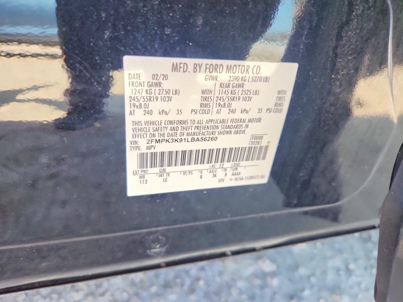 2020 Ford Edge მანქანა იყიდება აუქციონზე, vin: 2FMPK3K91LBA56260, აუქციონის ნომერი: 59216146