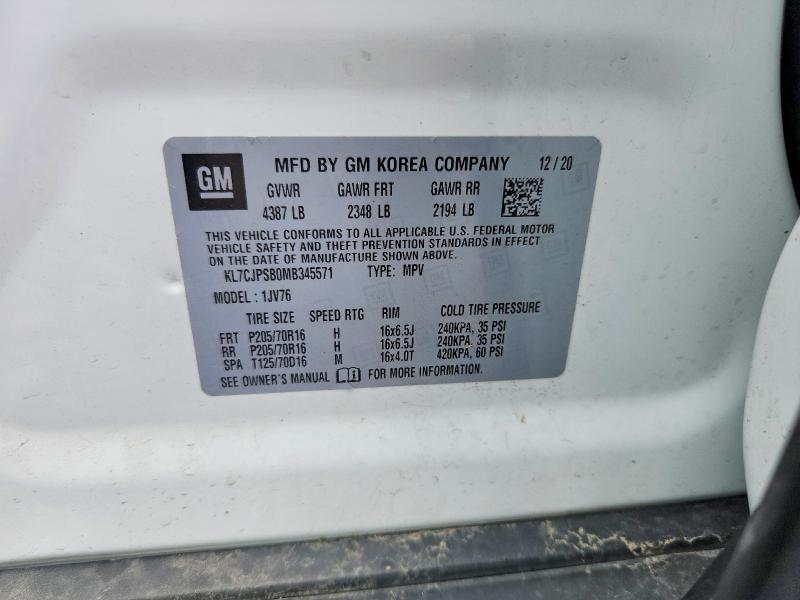 58080946 :رقم المزاد ، KL7CJPSB0MB345571 vin ، 2021 Chevrolet Trax مزاد بيع