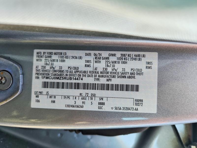 Aukcja sprzedaży 2024 Ford Escape, vin: 1FMCU0MZ5RUB14474, numer aukcji: 57237006
