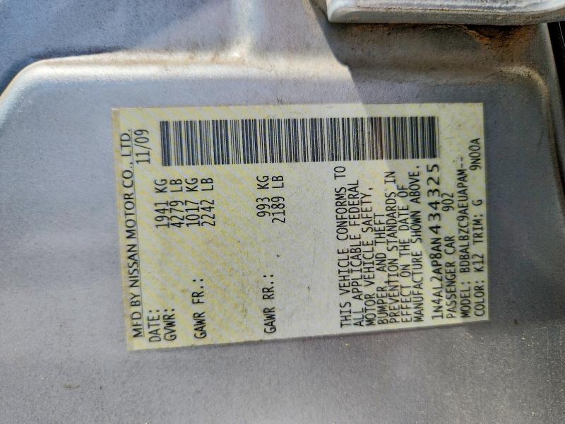 Aukcja sprzedaży 2010 Nissan Altima, vin: 1N4AL2AP8AN434325, numer aukcji: 57975656