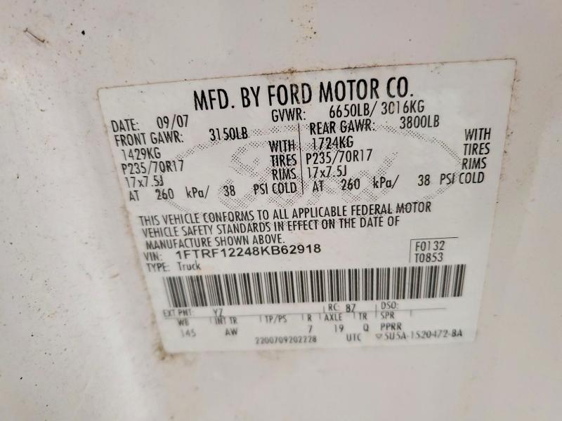 Aukcja sprzedaży 2008 Ford F150, vin: 1FTRF12248KB62918, numer aukcji: 58299676