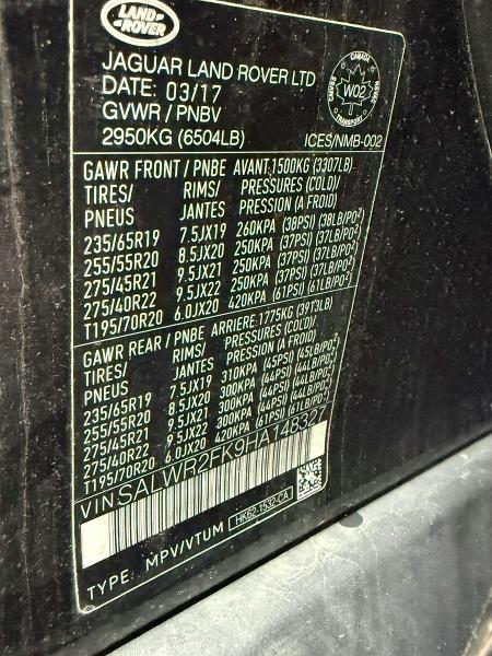 Продаж на аукціоні авто 2017 Land Rover Range Rover Sport, vin: SALWR2FK9HA148327, номер лоту: 58202076