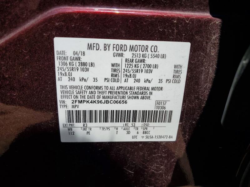 Продаж на аукціоні авто 2018 Ford Edge, vin: 2FMPK4K96JBC06656, номер лоту: 55157176