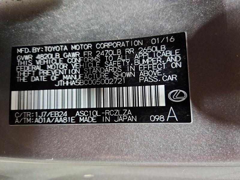 Продажа на аукционе авто 2016 Lexus Rc, vin: JTHHA5BC0G5002721, номер лота: 57069256