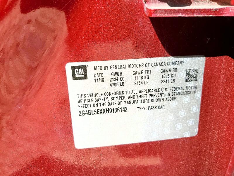 55894786 :رقم المزاد ، 2G4GL5EXXH9136142 vin ، 2017 Buick Regal مزاد بيع